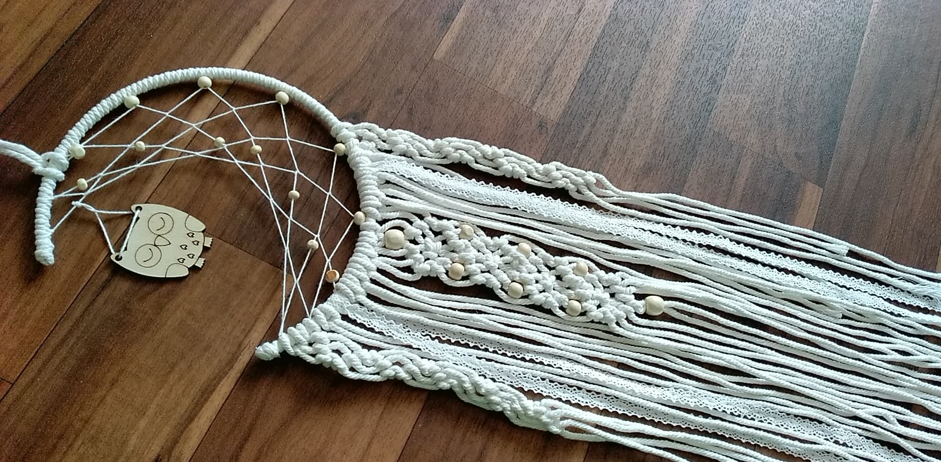 macramé dekorace lapač měsíc sova